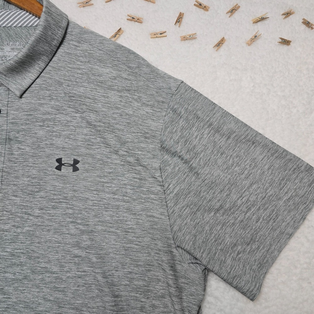 Under Armour Golf Polo Shirt Men's 2XL Loose Gray Short Sleeve Heatgear Tech - Picture 4 of 16